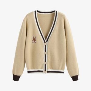 Girl Latest Cute Rabbit Embroidered Cardigan Sweater